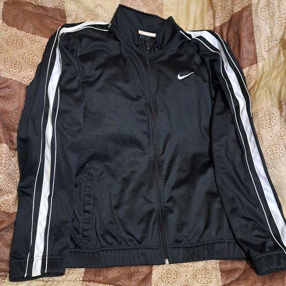 Nike Black  Tracksuit Jacket full zip Swoosh emblem Mens size large - Picture 1 of 3